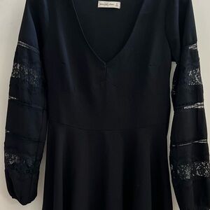 Abercrombie & Fitch Fit & Flare Dress Sz S Black Y2K Long Sleeve Lace